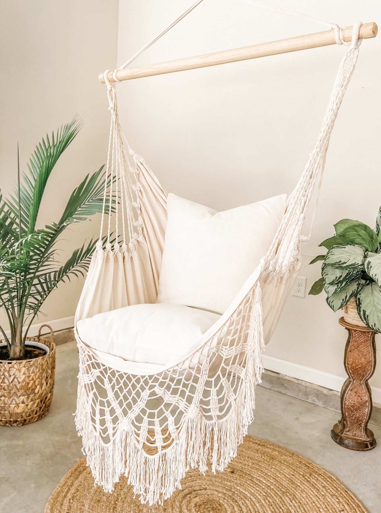 Silla hamaca colgante de ganchillo estilo boho blanco | NINA