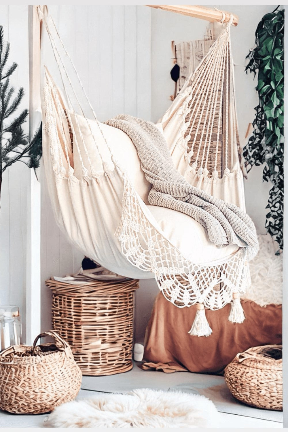 Silla hamaca colgante de ganchillo blanco | LUCIA