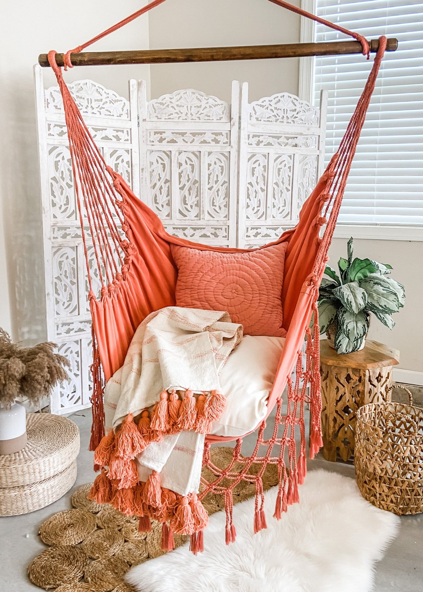 Coral Pink Macrame Hammock Chair | SERENA