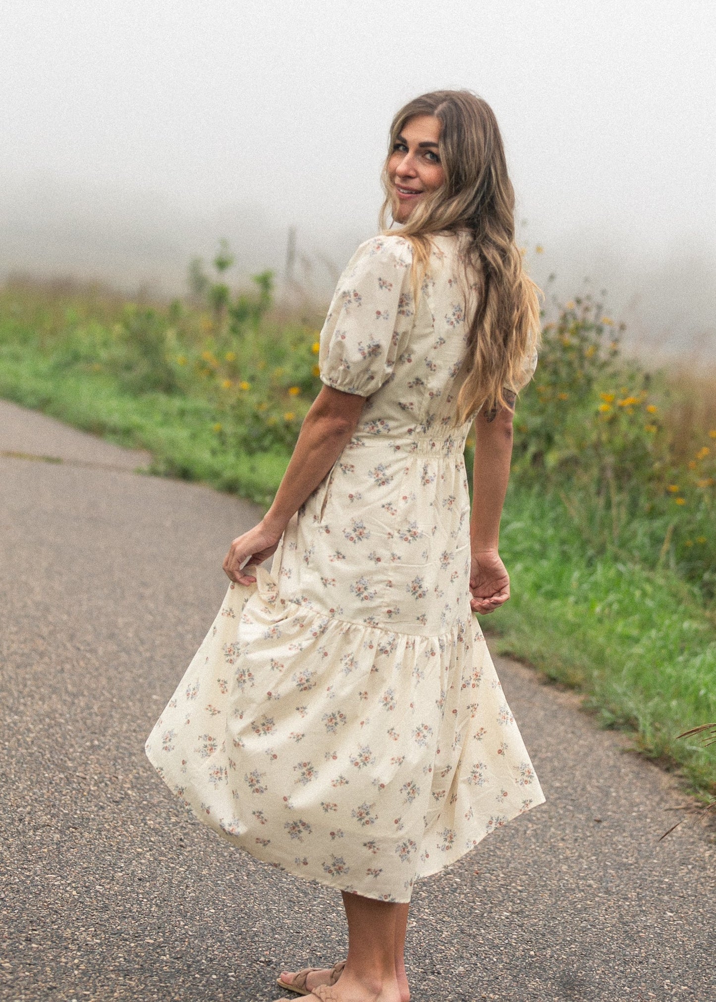 Katrina Half Sleeve Floral Midi Dress