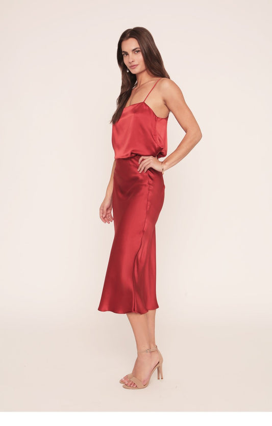 Kendall Slip | Tango Red Silk Skirt