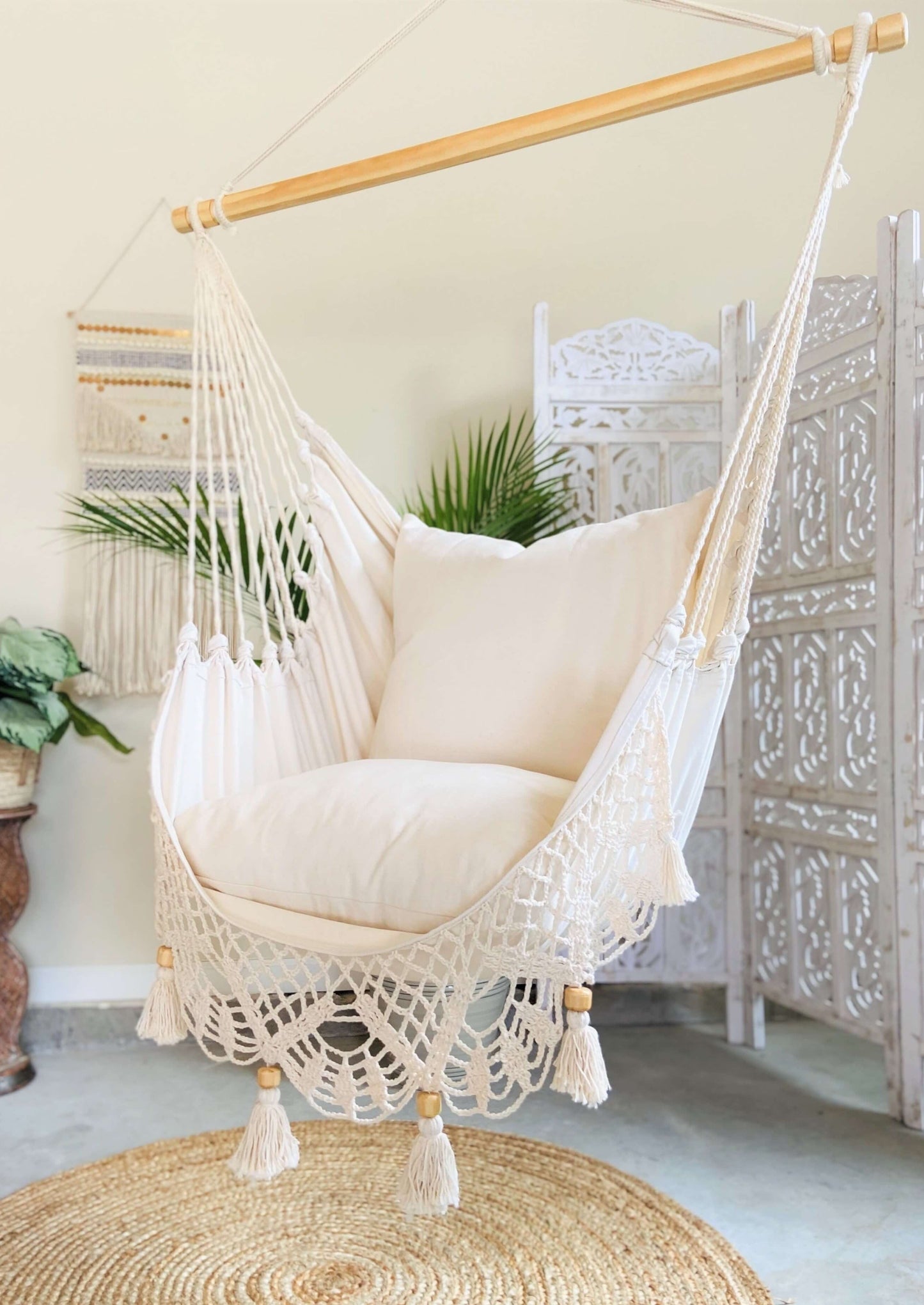 Silla hamaca colgante de ganchillo blanco | LUCIA