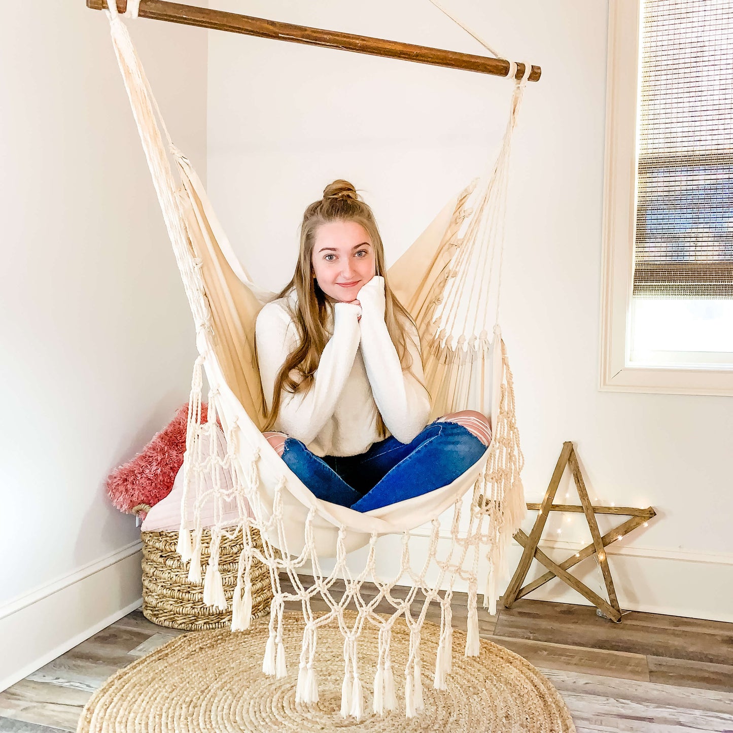 Silla hamaca colgante de macramé blanco | SERENA