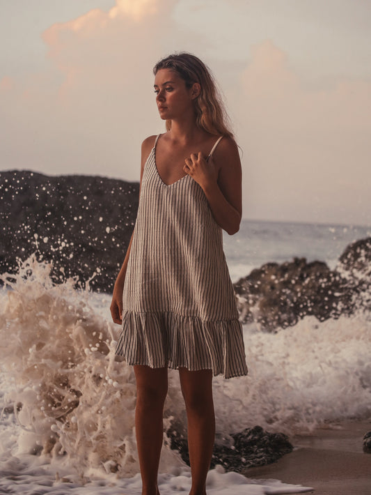 Vestido mini con volantes Liv - Rayas negras