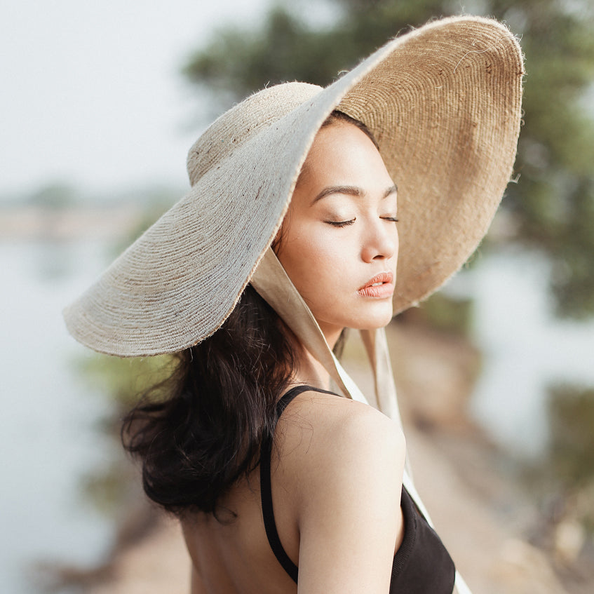 Sombrero de paja de yute de ala ancha LOLA en beige natural