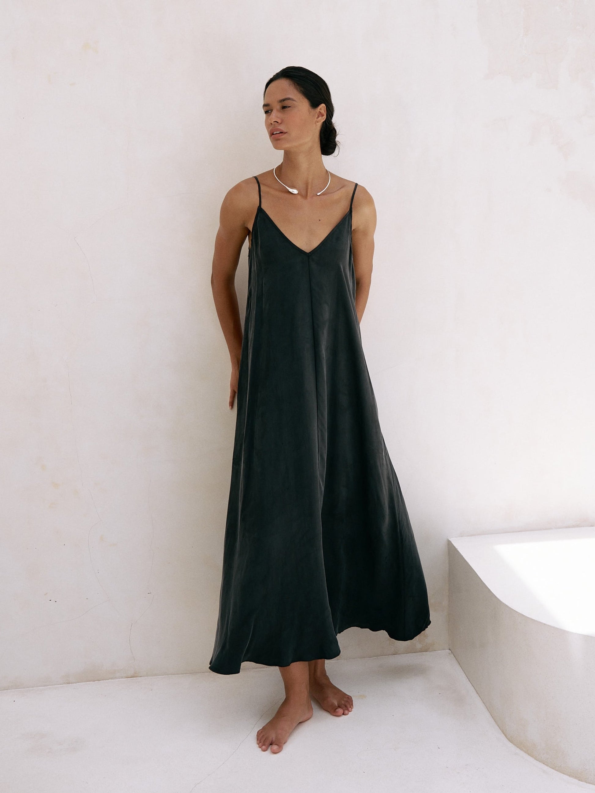 The Handloom Lucid Flow Maxi Dress - Black | Sustainable Women's Dresses WONENA The Handloom Lucid Flow Maxi Dress - Black | Sustainable Women's Dresses WONENA