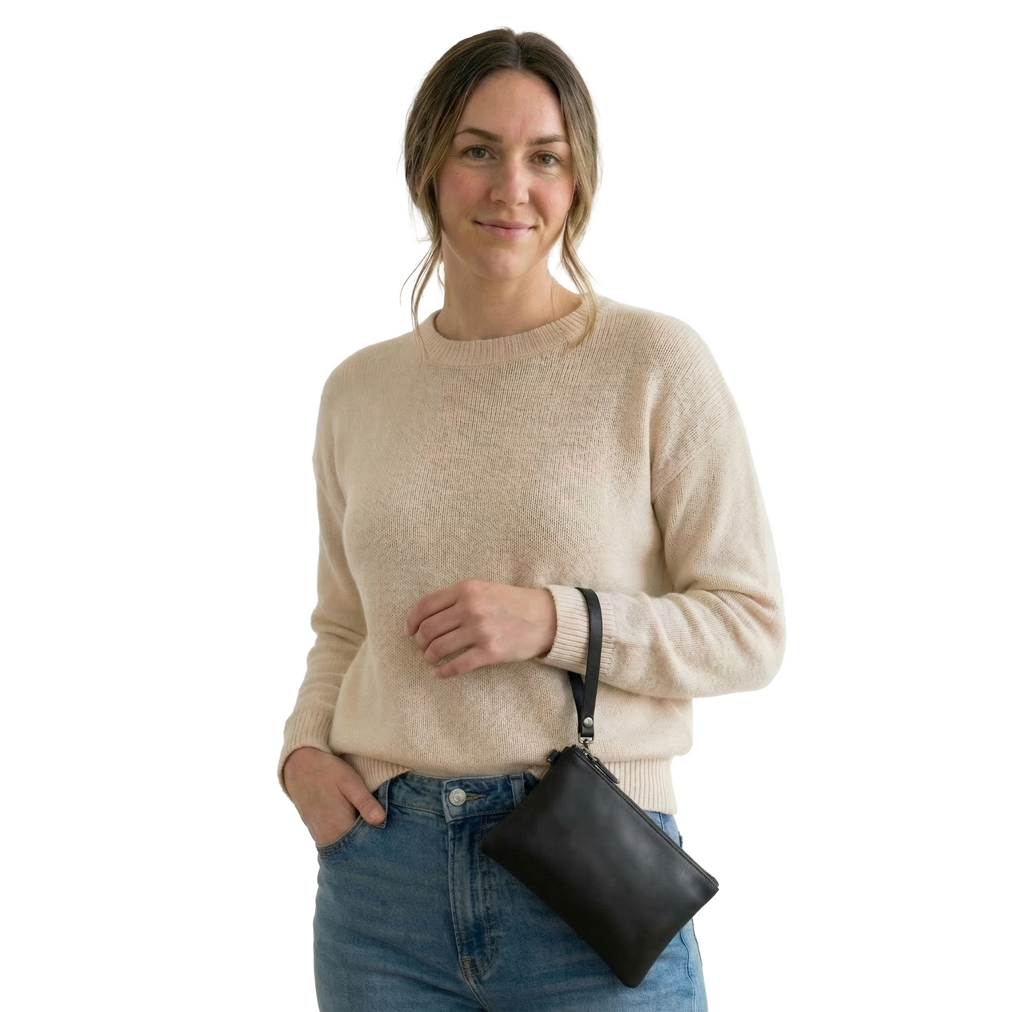 Cartera de mano de cuero, color marrón