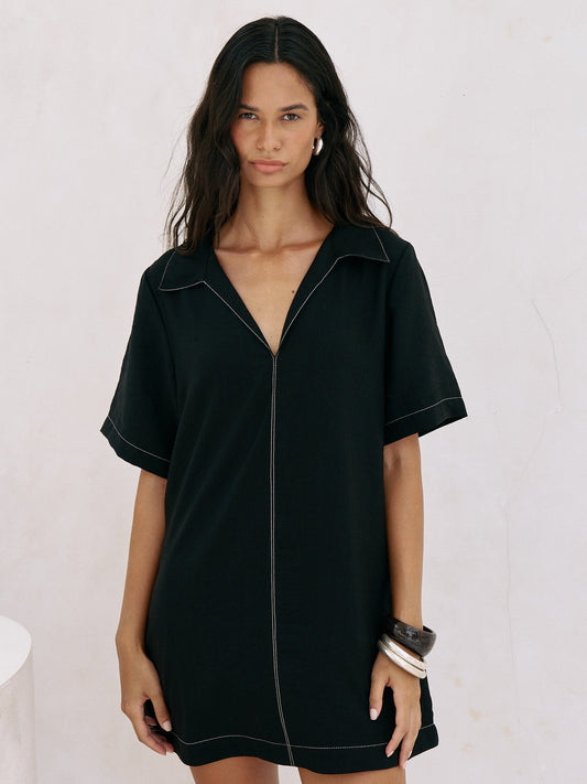 Mae Popover Mini Dress - Black