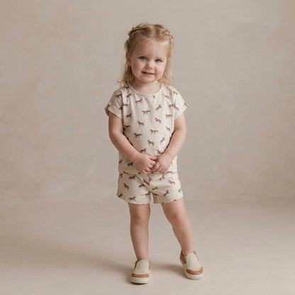 Organic Drop Shoulder Tee & Shorts Set - Horses