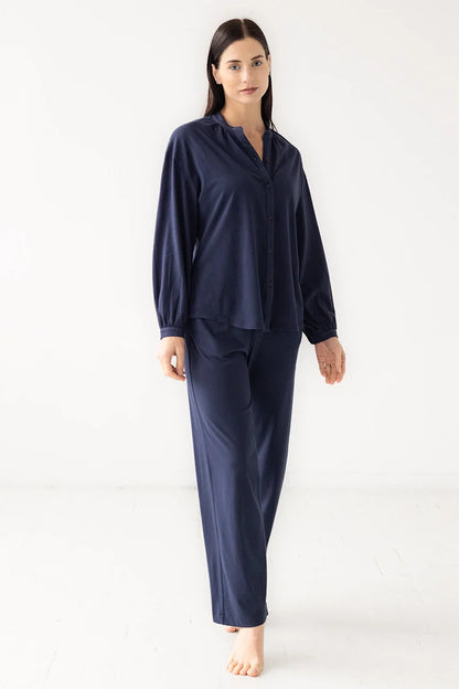 Pijama de algodón pima suave con cuello mandarín