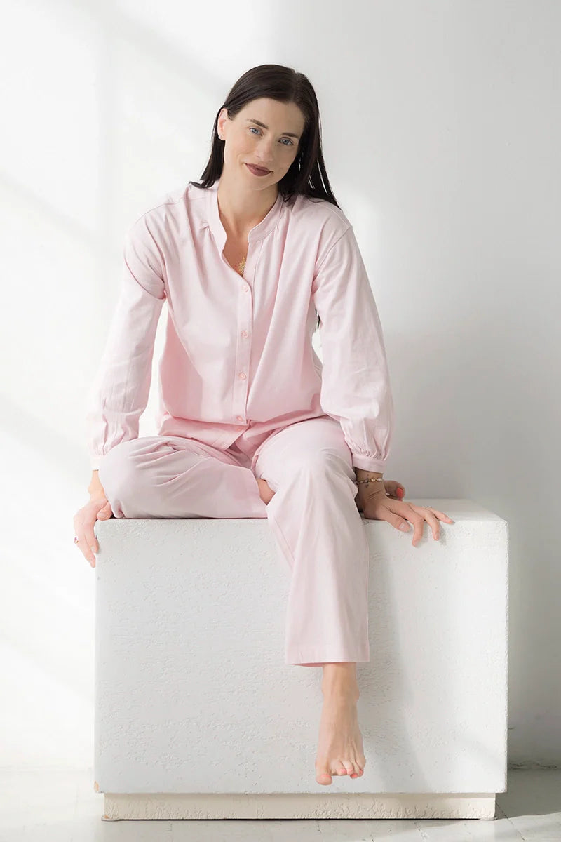 Pijama de algodón pima suave con cuello mandarín