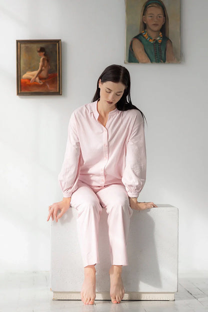 Pijama de algodón pima suave con cuello mandarín