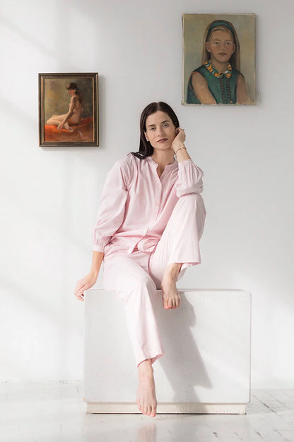 Pijama de algodón pima suave con cuello mandarín