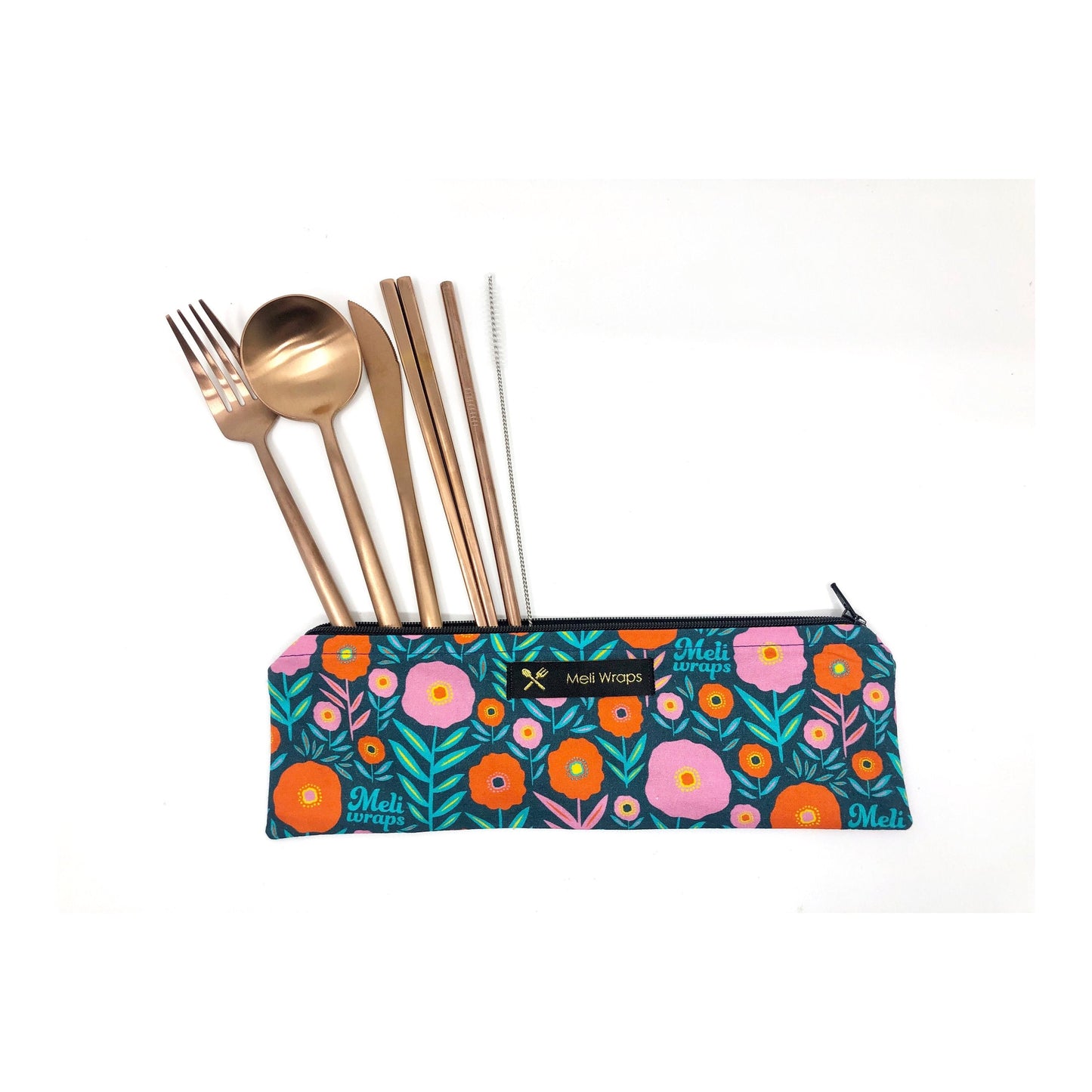 Juego de cubiertos reutilizables Meli Wraps en color Dark Bloom