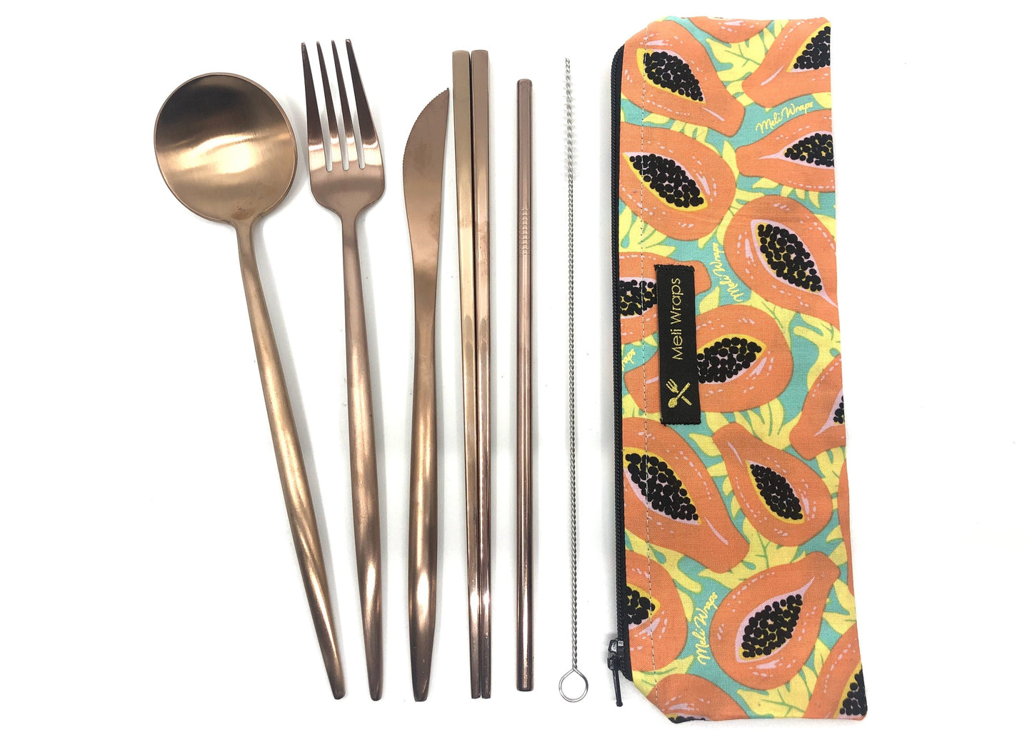 Juego de cubiertos reutilizables Meli Wraps - Papaya tropical