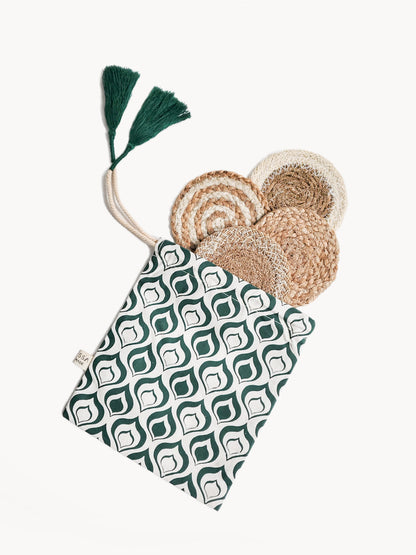 Set de regalo de posavasos naturales con bolsa verde
