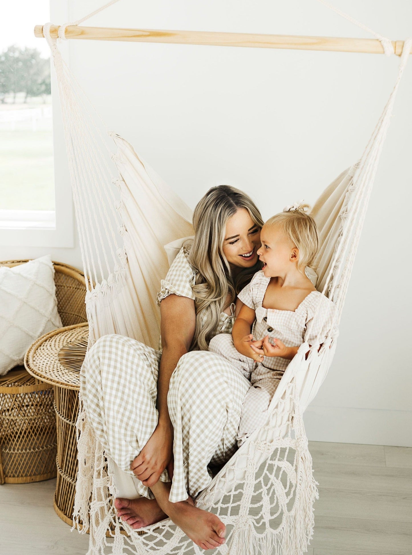 Silla hamaca colgante de ganchillo estilo boho blanco | NINA