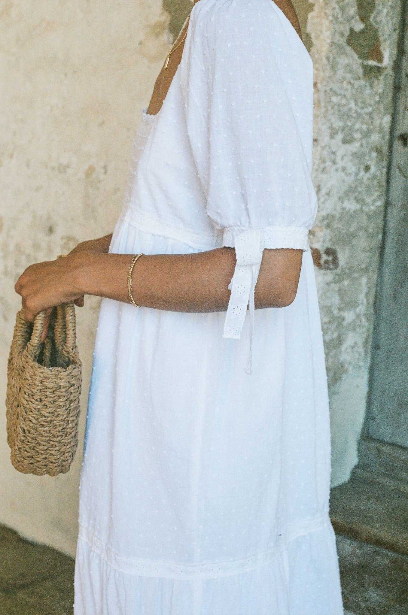 Parker Dress - White Cotton Swiss Dot Dress With Lace Trim