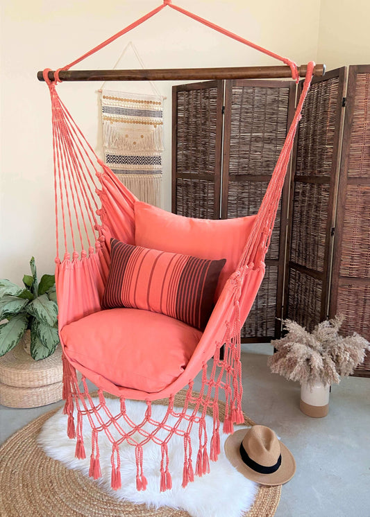 Silla hamaca de macramé rosa coral | SERENA