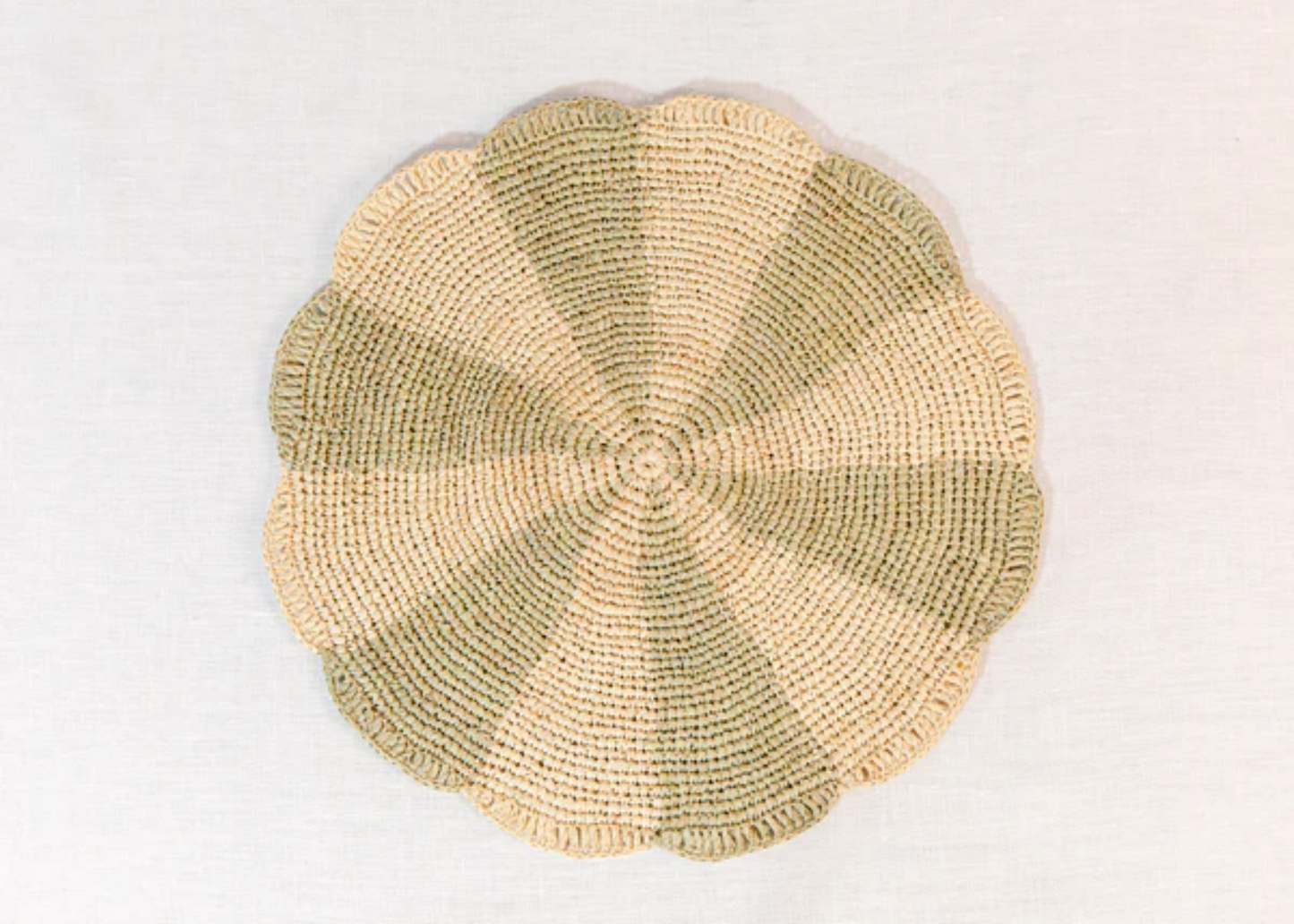 Pinwheel Olive Placemat, raffia tabletop