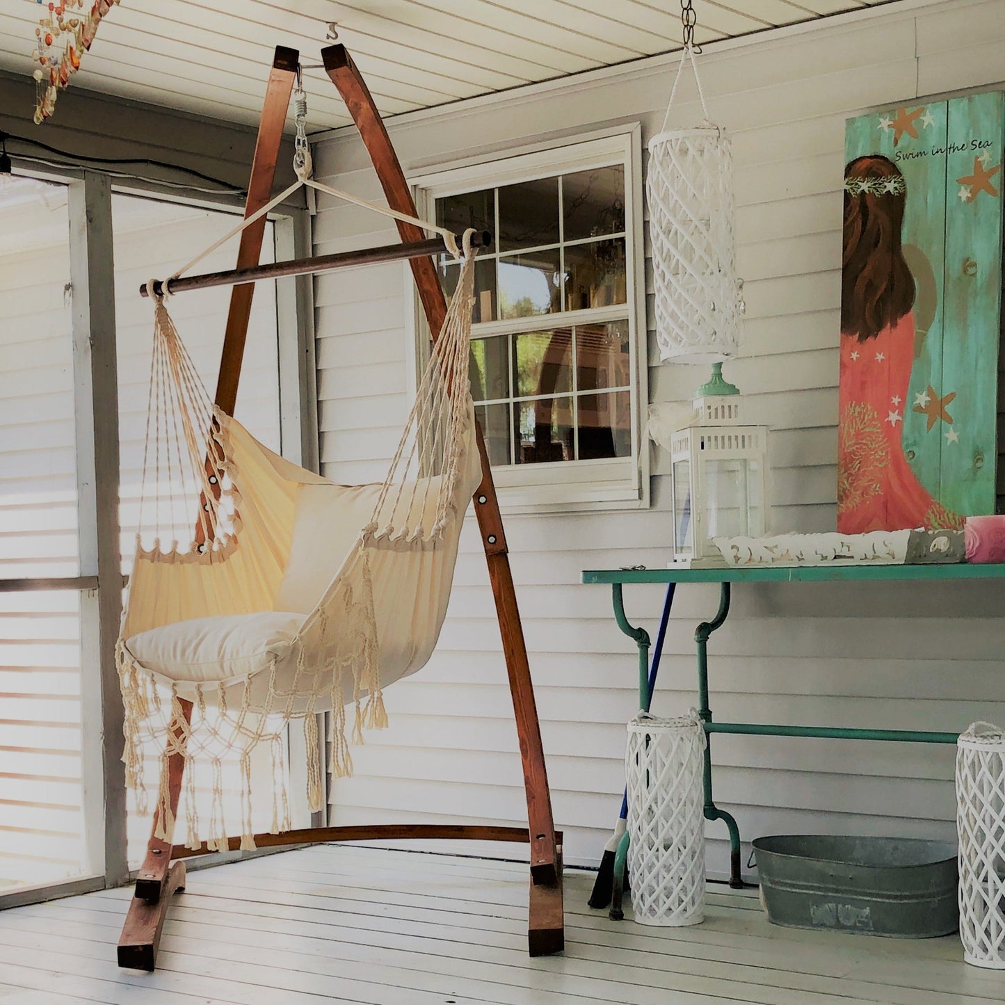 Silla hamaca colgante de macramé blanco | SERENA