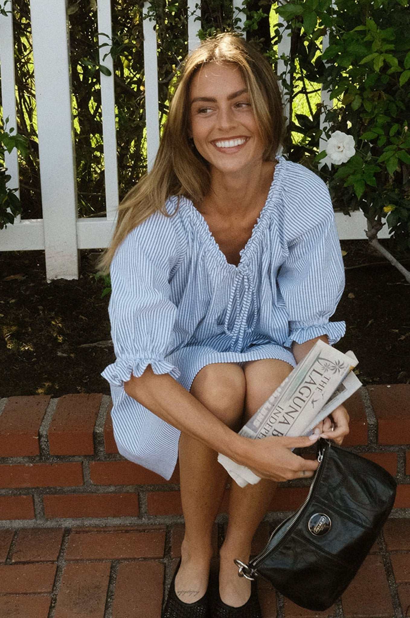 Portofino Dress - Blue and White Seer Sucker Dress