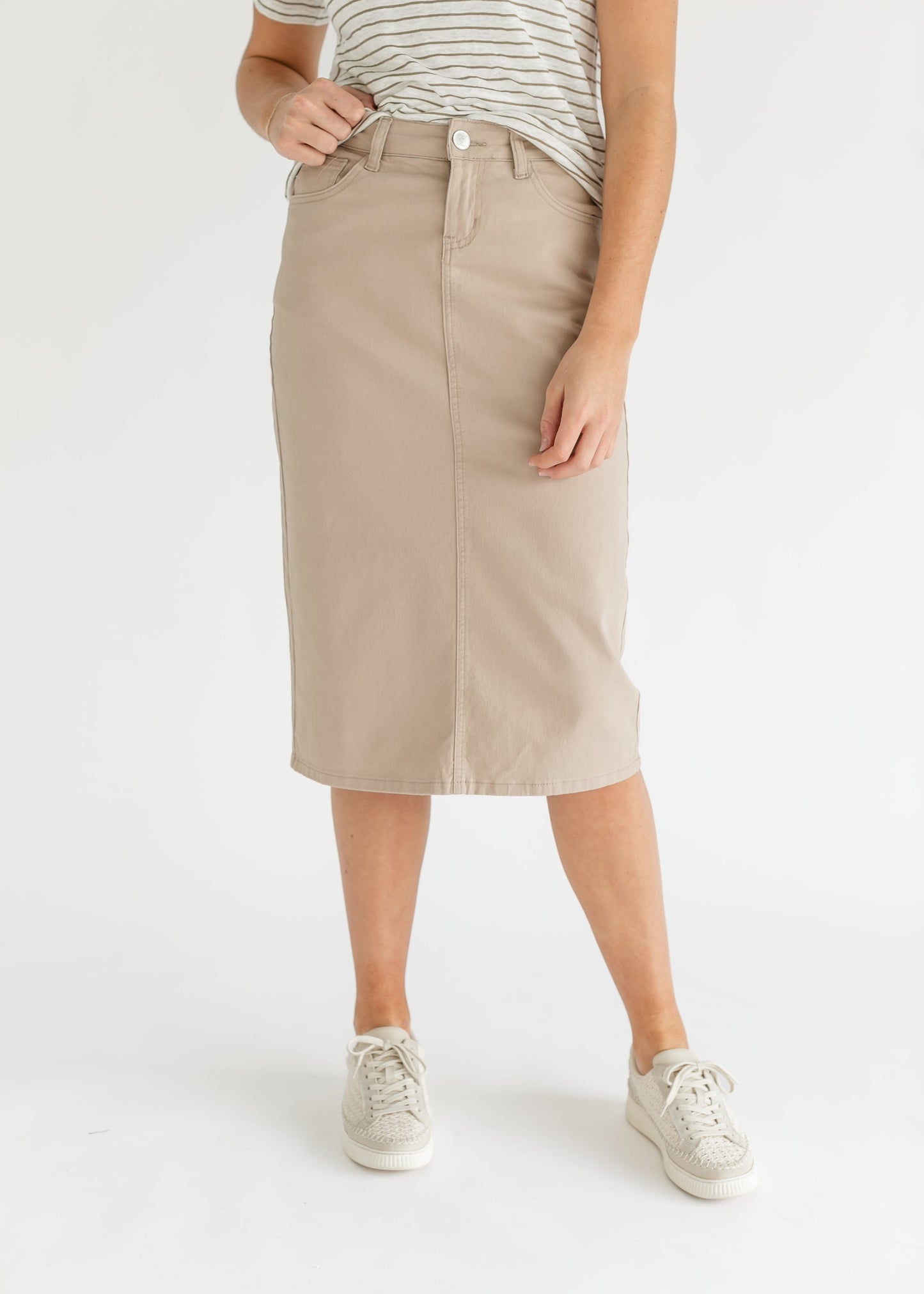 Falda midi de mezclilla Remi Simply color topo