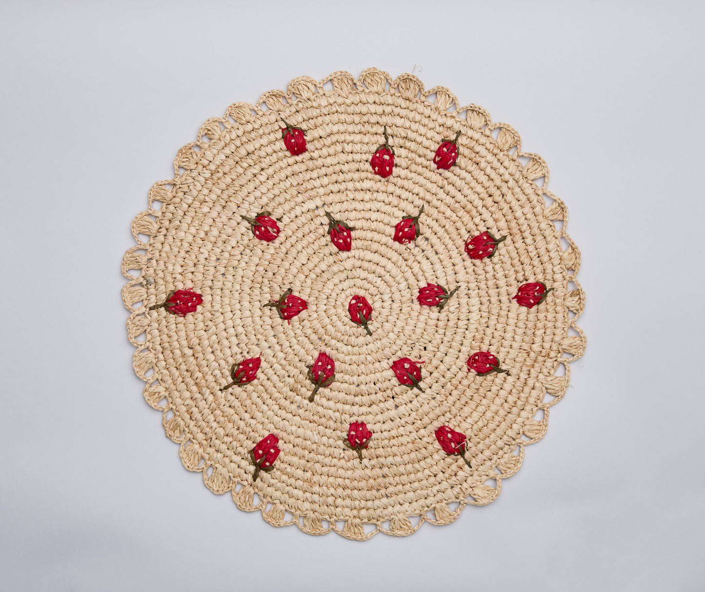 Women's ["gid://shopify/Metaobject/97254998296"] Scattered Strawberry Hand-Crocheted Raffia Palm Round Placemat - Payto