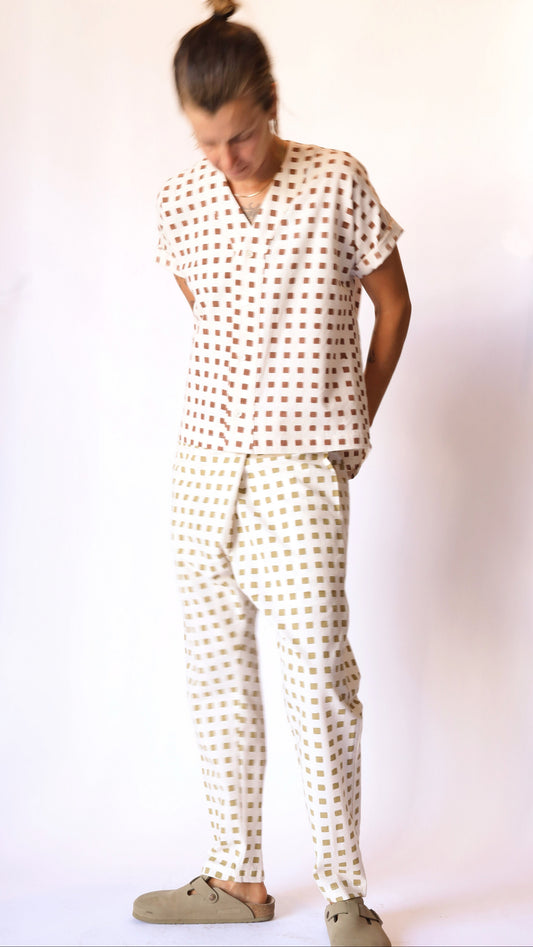 Pantalón de zoco con estampado de bloques a mano
