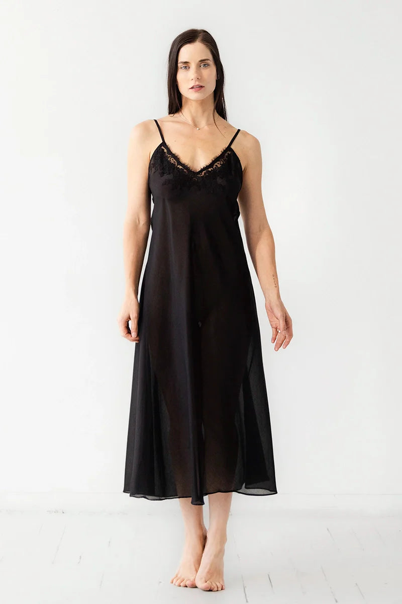 Serafina Cotton/Silk Long Gown Black / L Serafina Cotton/Silk Long Gown Black / L