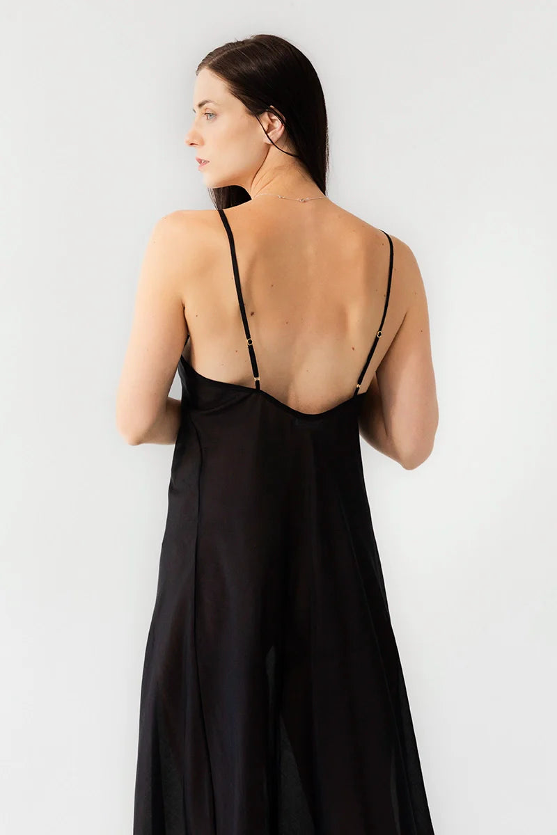 Serafina Cotton/Silk Long Gown Black / L