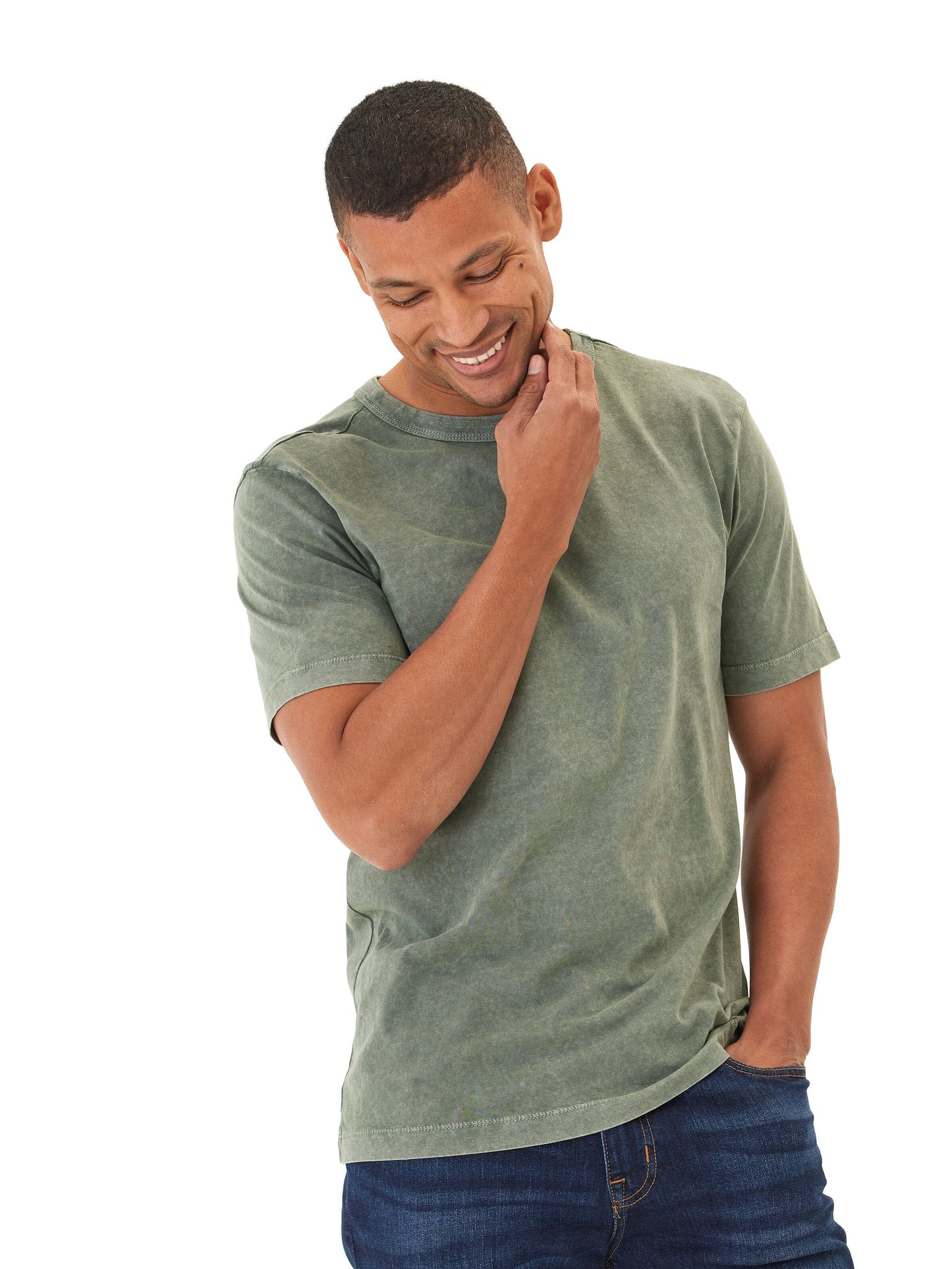 Camiseta de cuello redondo de jersey de algodón ecológico con lavado mineral Shawn