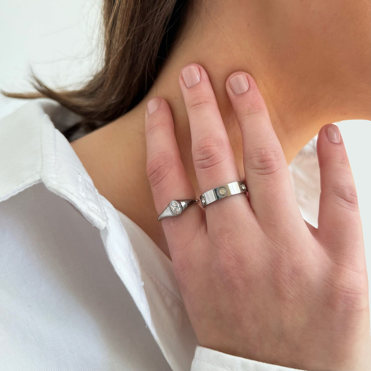Anillo de sello ovalado Jeanie de plata