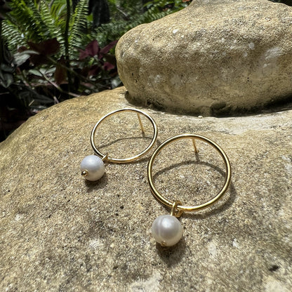 Pendientes circulares de perlas de agua dulce
