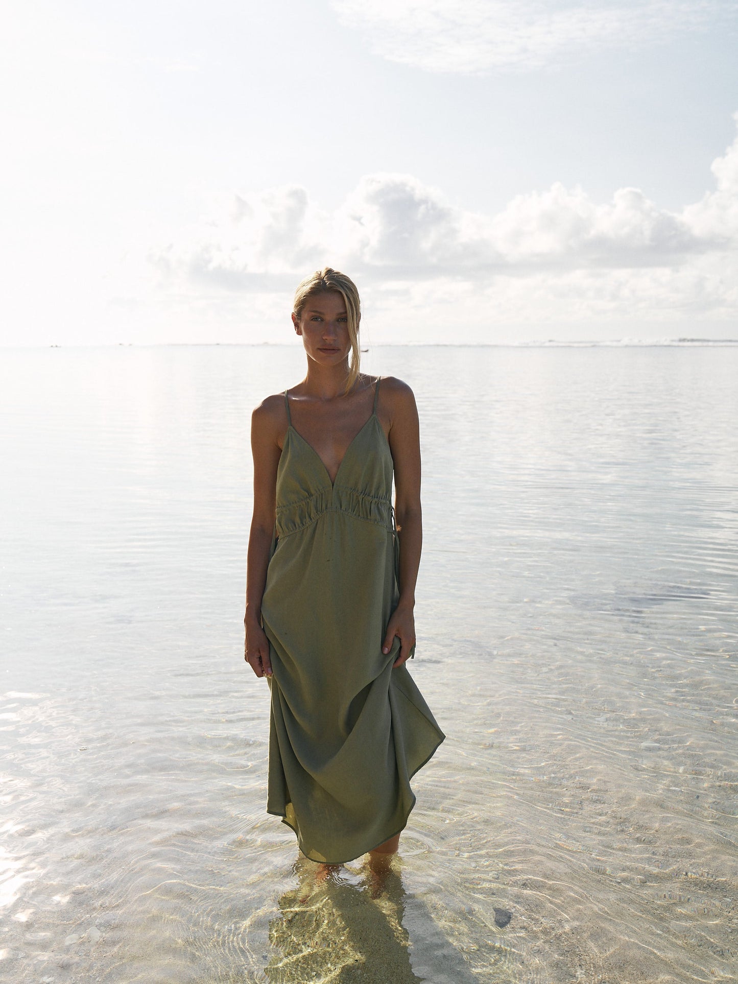 Vestido largo Sofia Ties - Verde caqui