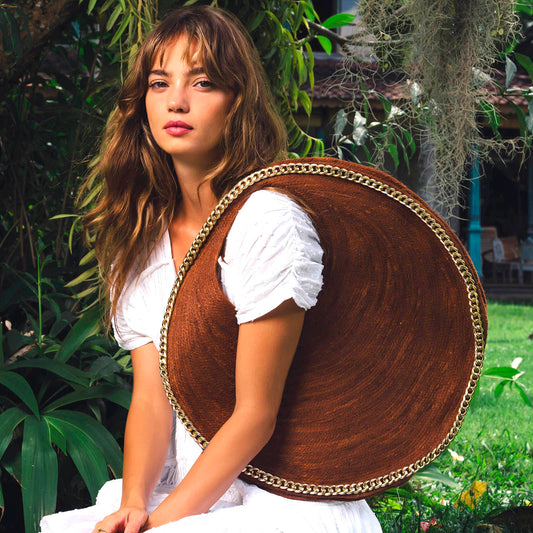 SOLO ESPRESSO Large Jute Bag With Gold Chain