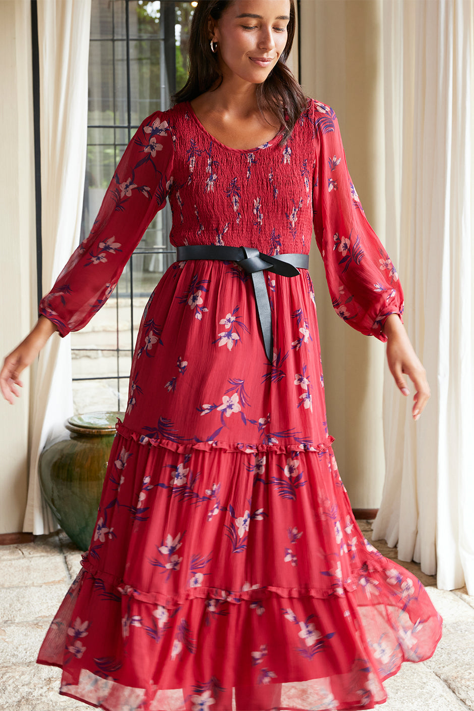 Vestido midi Stella con estampado floral de arándanos 