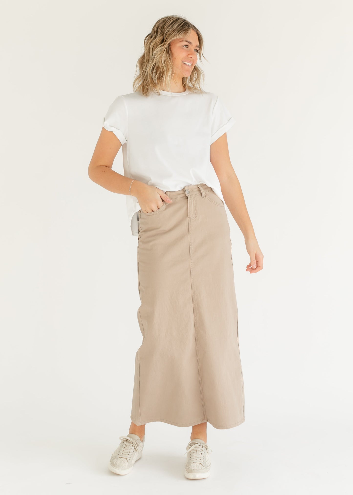 Falda larga de denim Stella Simply color Topo