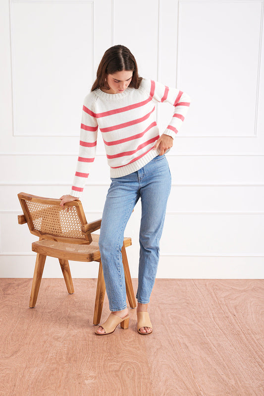 Stripe Sloane Crewneck in Raspberry