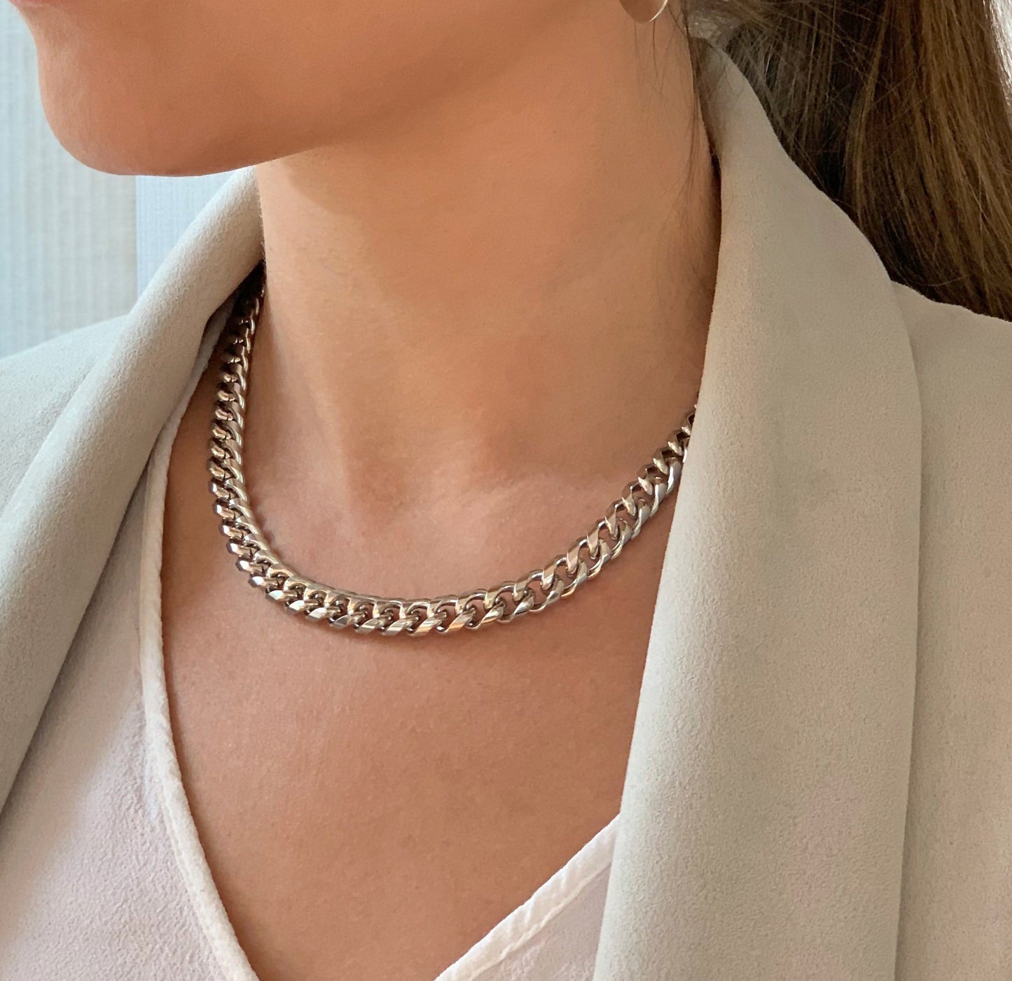 MASON LARGE SILVER CUBAN CHAIN NECKLACE