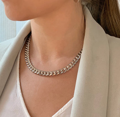 MASON LARGE SILVER CUBAN CHAIN NECKLACE