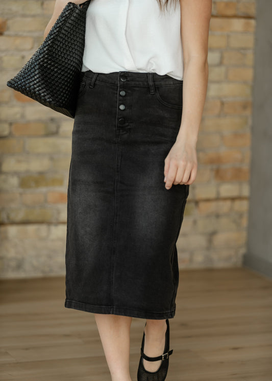 Falda midi de mezclilla negra Tiffany - VENTA FINAL