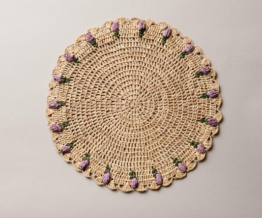 Women's ["gid://shopify/Metaobject/97254998296"] Tulip Floral Placemat – Hand-Crocheted Raffia – Spring Table Decor – E