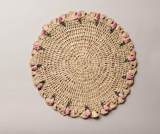 Women's ["gid://shopify/Metaobject/97254998296"] Tulip Floral Placemats – Hand-Crocheted Raffia Palm Floral Placemats –