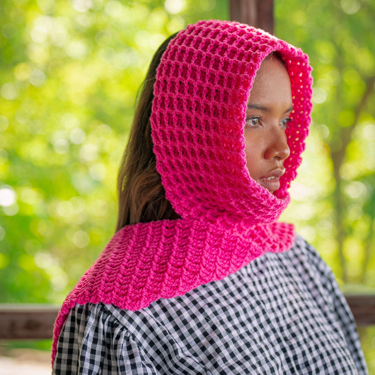 Bufanda de crochet WAFFLE en rosa caramelo