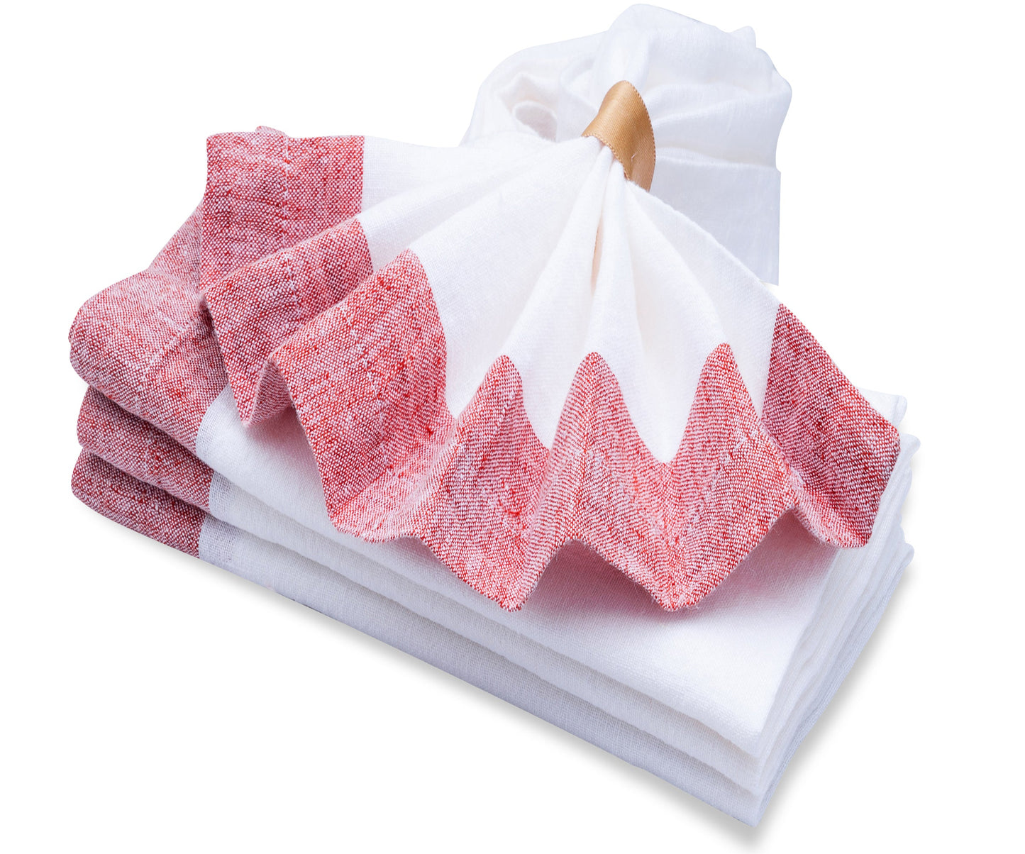 Servilletas blancas de lino con borde rojo