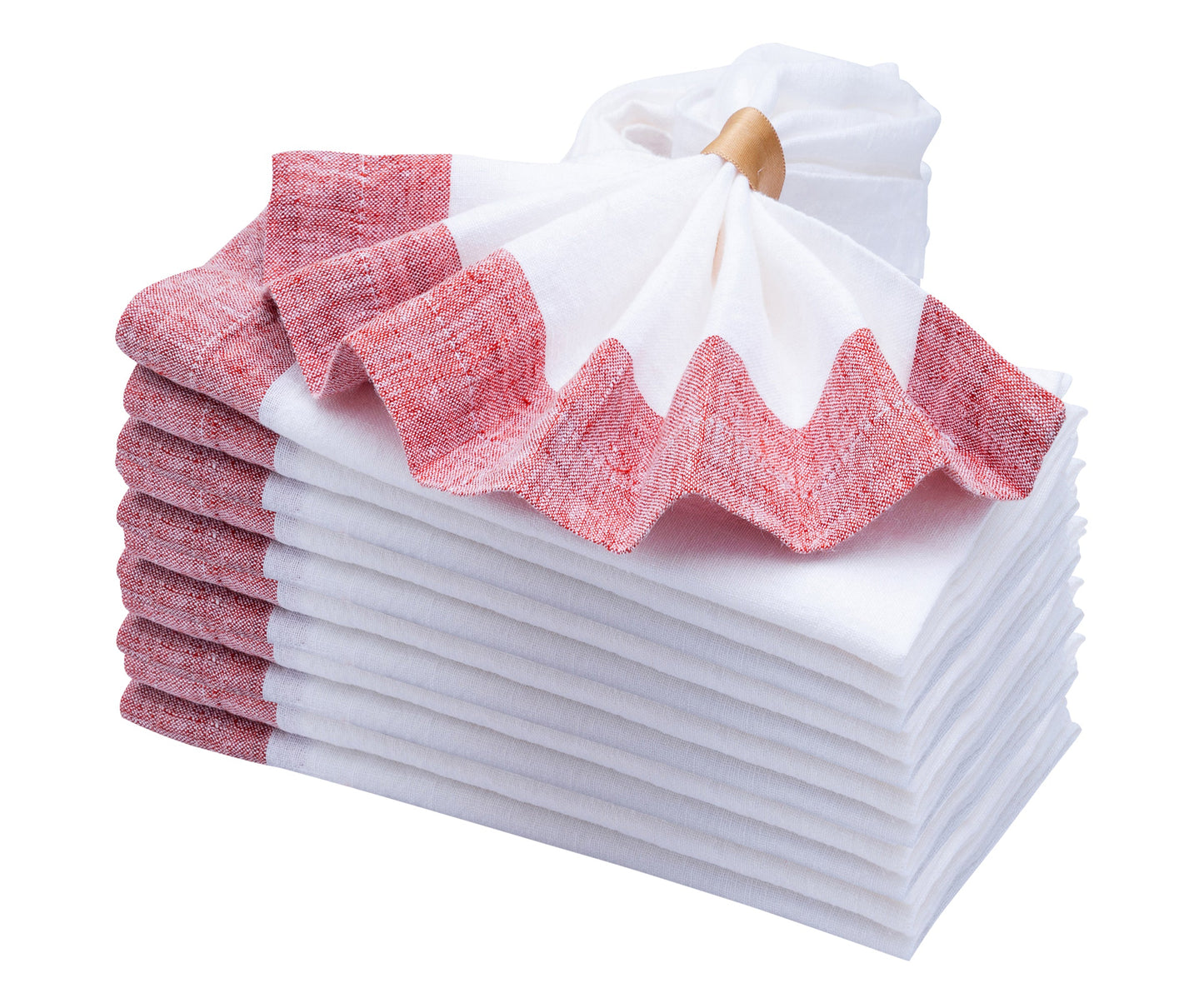 Servilletas blancas de lino con borde rojo