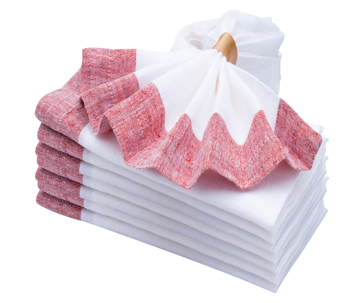 Servilletas blancas de lino con borde rojo