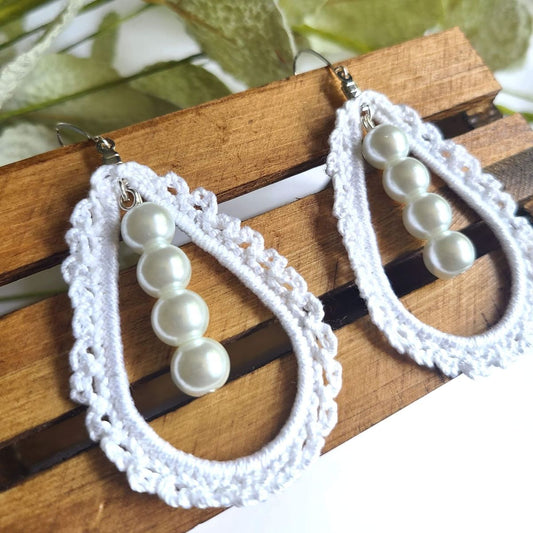 White Lace Teardrop Earrings