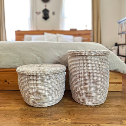 White Flat Lid Floor Basket